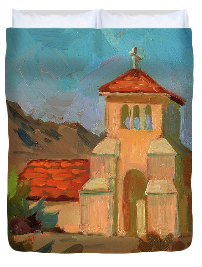 Warm Day Duvet Cover featuring the painting A Warm Day at Borrego Springs Lutheran by Diane McClary