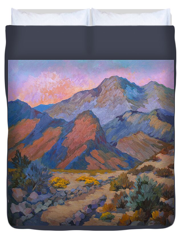 Spring Duvet Cover featuring the painting A Warm Spring Walk in the Cove by Diane McClary