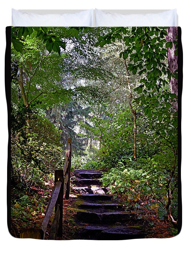 Lakewold Gardens Duvet Cover featuring the photograph A Wooded Path by Anthony Baatz