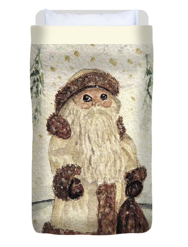 Santa Claus Duvet Cover featuring the painting A Woodland Santa by Angela Davies
