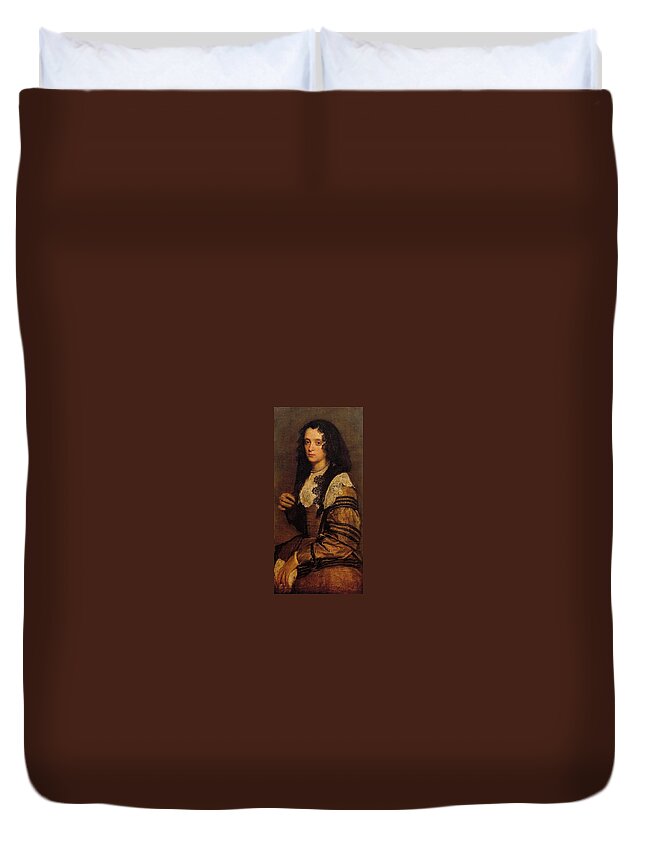 A Young Lady By Diego Velazquez Duvet Cover featuring the painting A Young Lady by Diego Velazquez by MotionAge Designs