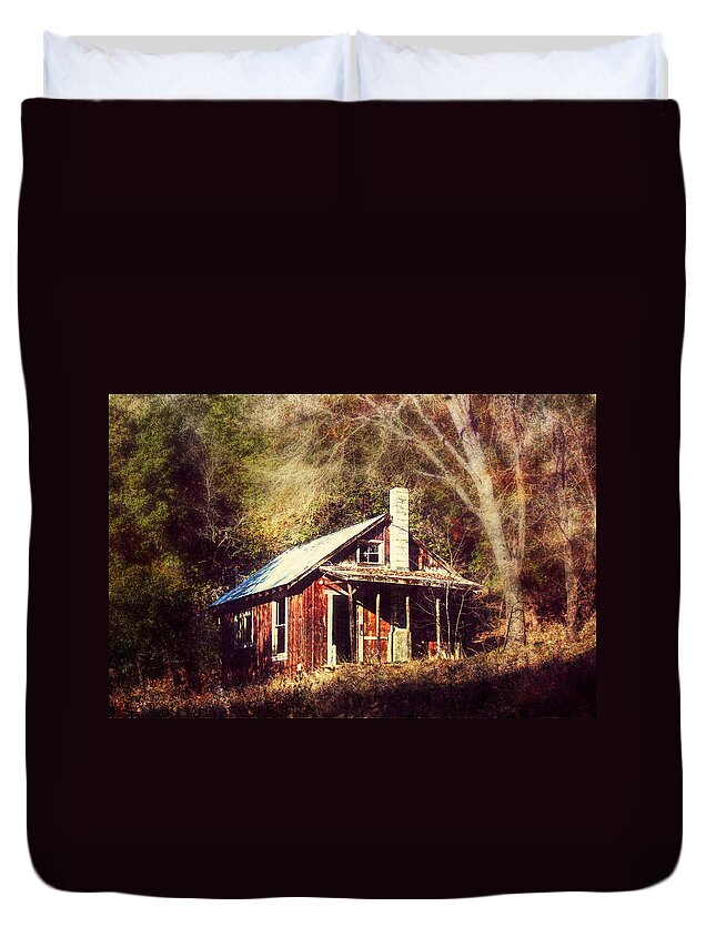 Log Cabin Duvet Cover featuring the photograph Abandoned Dreams by Melanie Lankford Photography