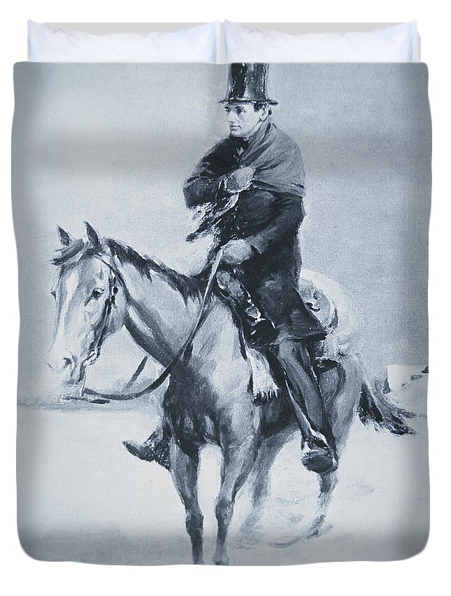 Mounted Duvet Cover featuring the painting Abraham Lincoln Riding his Judicial Circuit by Louis Bonhajo