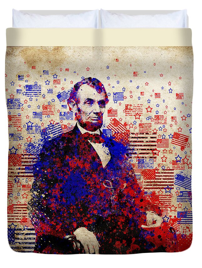 Abraham Lincoln Duvet Cover featuring the painting Abraham Lincoln With Flags by Bekim M