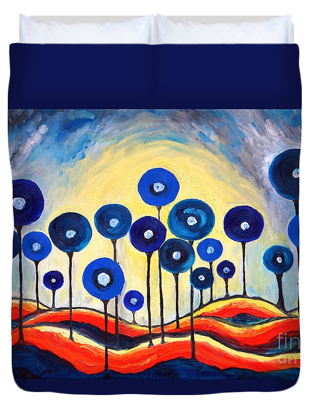 Lollipops Duvet Cover featuring the painting Abstract Blue Symphony by Ramona Matei
