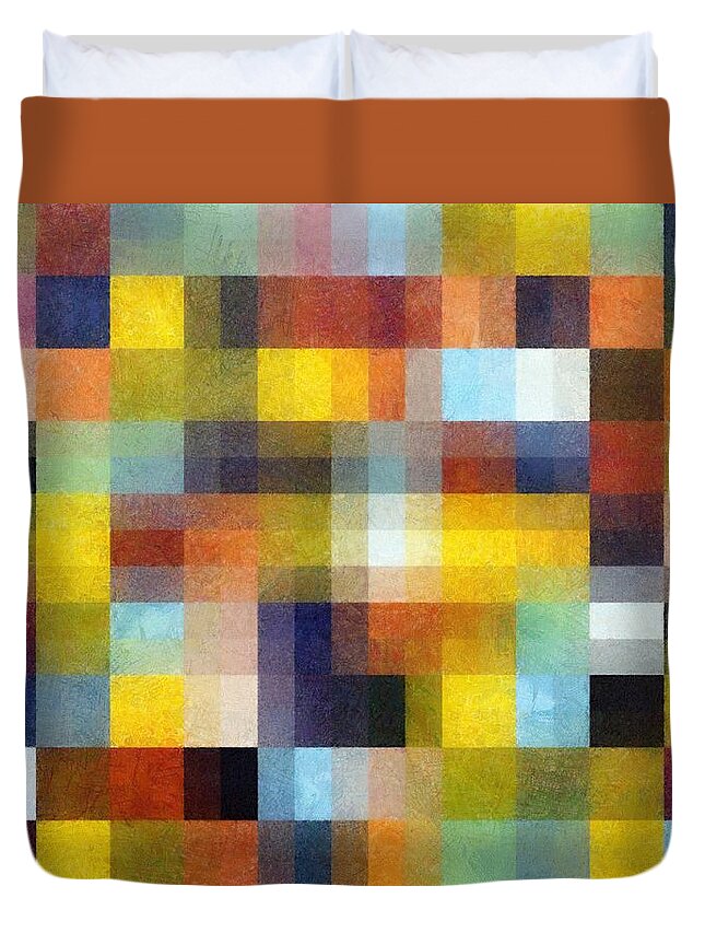 Pixels Duvet Cover featuring the painting Abstract Boxes with Layers by Michelle Calkins
