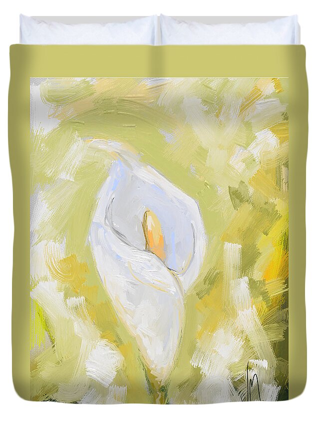 Calla Lily Duvet Cover featuring the painting Abstract calla lily by Veronica Minozzi