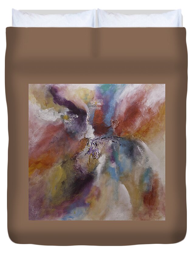 Modern Abstract Painting Duvet Cover featuring the painting Abstract Contemporary Modern Painting on Canvas by Gray Artus