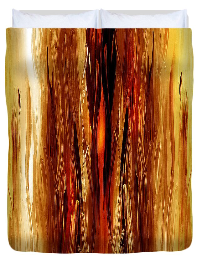 Abstract Duvet Cover featuring the painting Abstract Forest Hidden Secrets by Irina Sztukowski