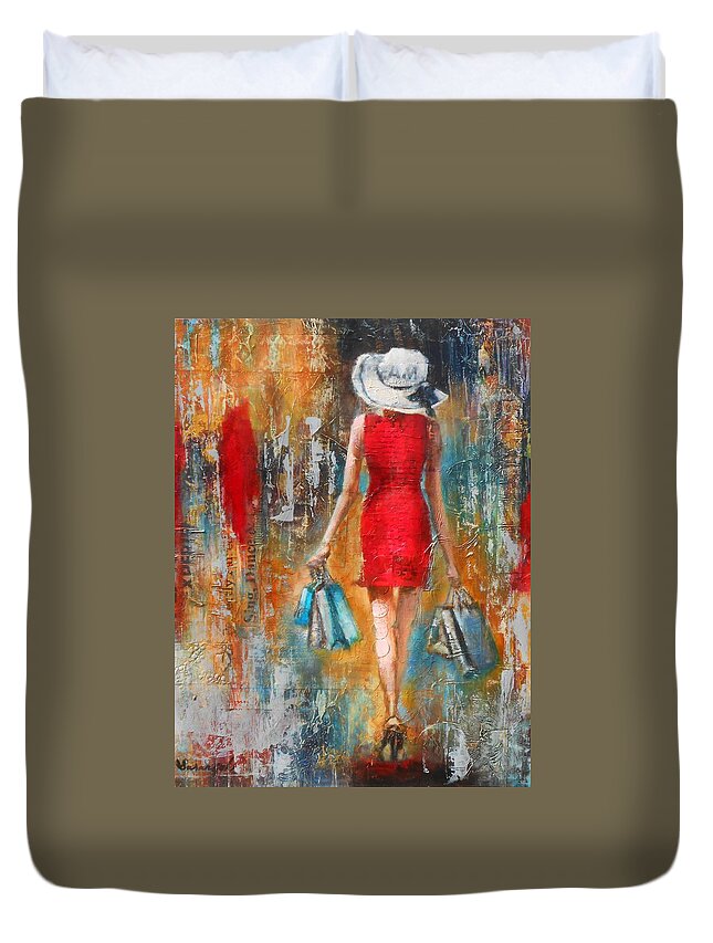 Lady Duvet Cover featuring the painting Abstract Lady 6 by Susan Goh