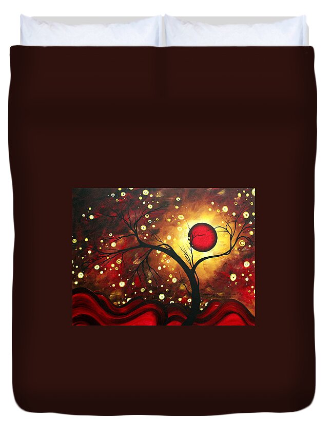 Abstract Duvet Cover featuring the painting Abstract Landscape Glowing Orb by MADART by Megan Aroon