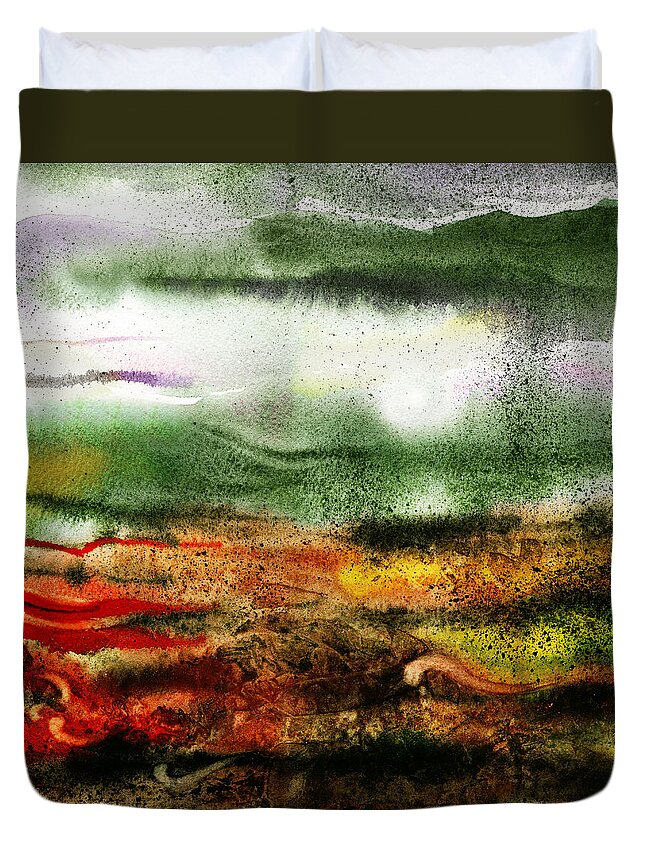 Abstract Duvet Cover featuring the painting Abstract Landscape Sunrise Sunset by Irina Sztukowski