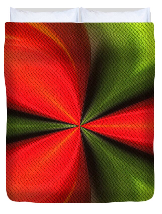 Abstract Duvet Cover featuring the digital art Abstract Orange And Green by Smilin Eyes Treasures