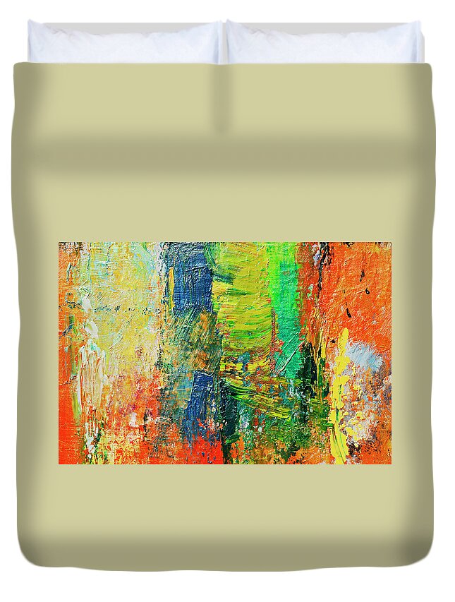 Oil Painting Duvet Cover featuring the photograph Abstract Painted Red And Green Art by Ekely