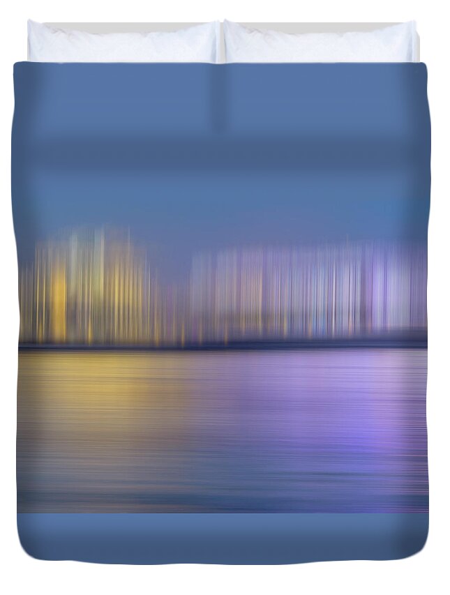 Abstract Duvet Cover featuring the photograph Abstract Pattern Of Blurred Buildings by Ikon Ikon Images