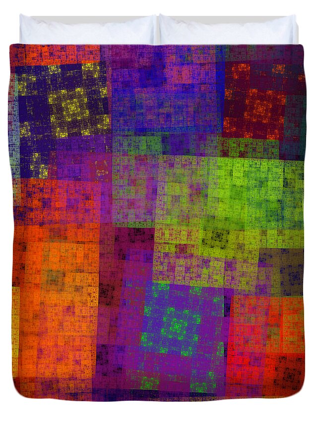 Andee Design Abstract Duvet Cover featuring the digital art Abstract - Rainbow Bliss - Fractal - Square by Andee Design
