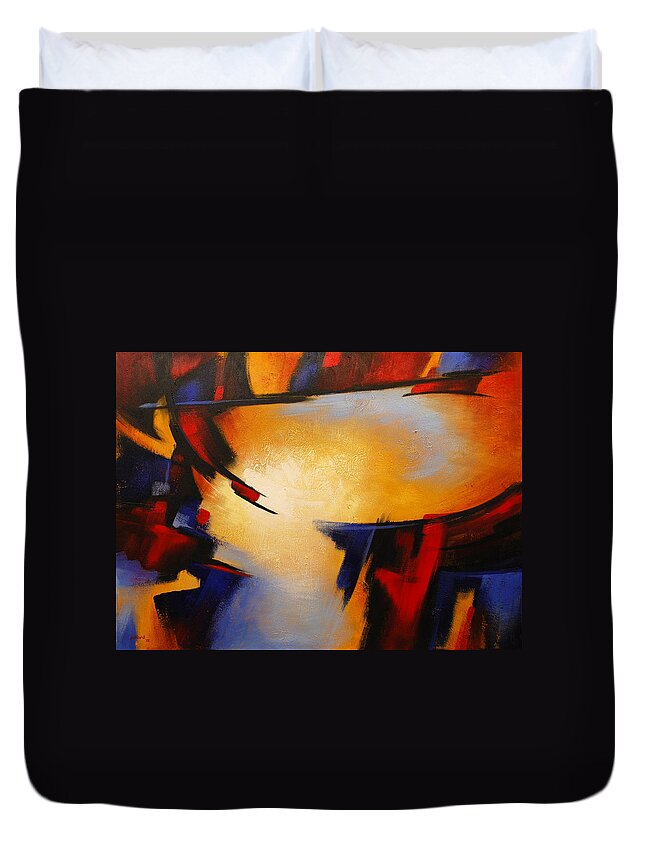 Abstract Duvet Cover featuring the painting Abstract Red Blue Yellow by Glenn Pollard