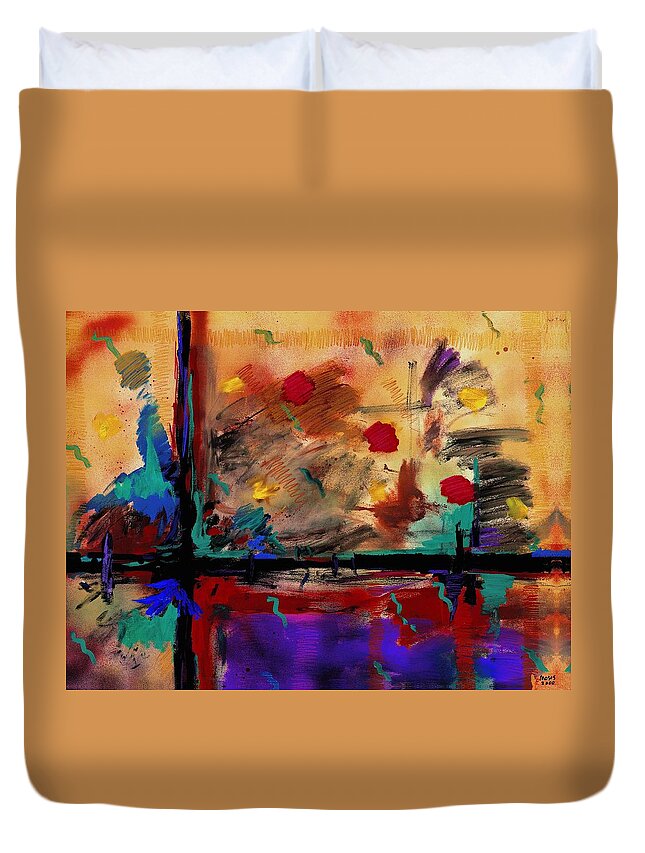 Abstract Duvet Cover featuring the painting Abstract Yellow Horizontal by Dale Moses