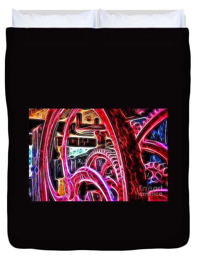 Wine Press Duvet Cover featuring the photograph Abstract Wine Press Gears by Dawn Gari
