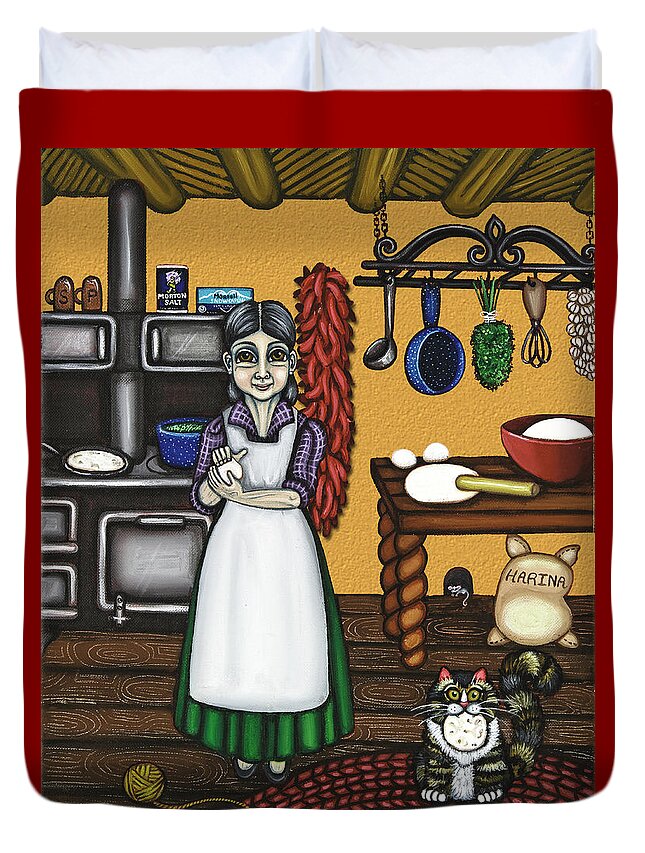 Cook Duvet Cover featuring the painting Abuelita or Grandma by Victoria De Almeida