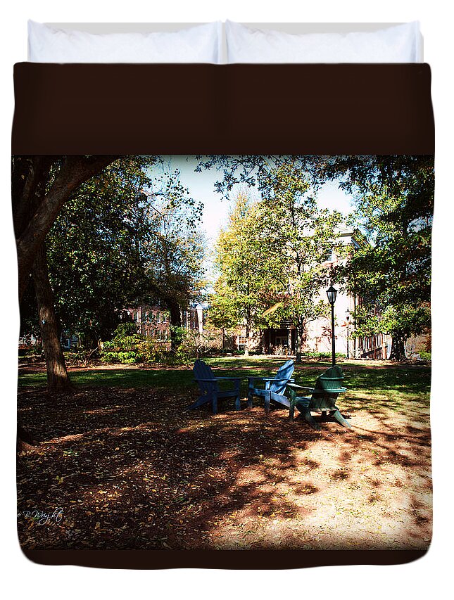 Art Duvet Cover featuring the photograph Adirondack Chairs 5 - Davidson College by Paulette B Wright