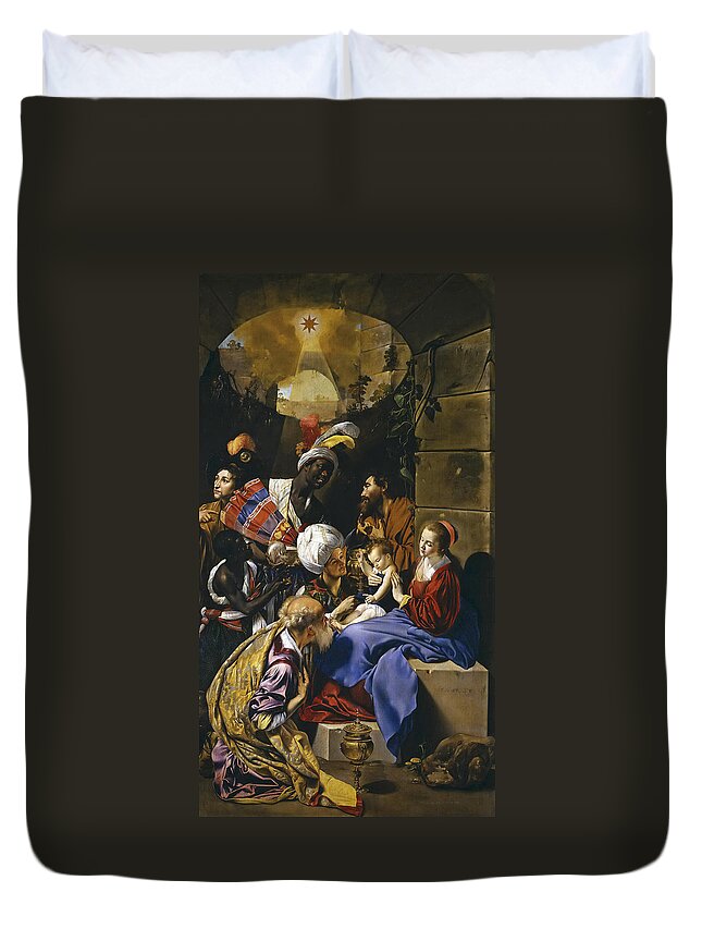 Juan Bautista Maino Duvet Cover featuring the painting Adoration of the Magi by Juan Bautista Maino