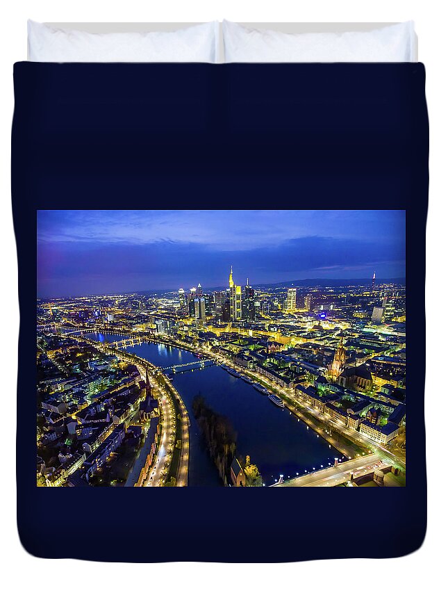 Corporate Business Duvet Cover featuring the photograph Aerial View. Germany, Frankfurt, River by Malorny