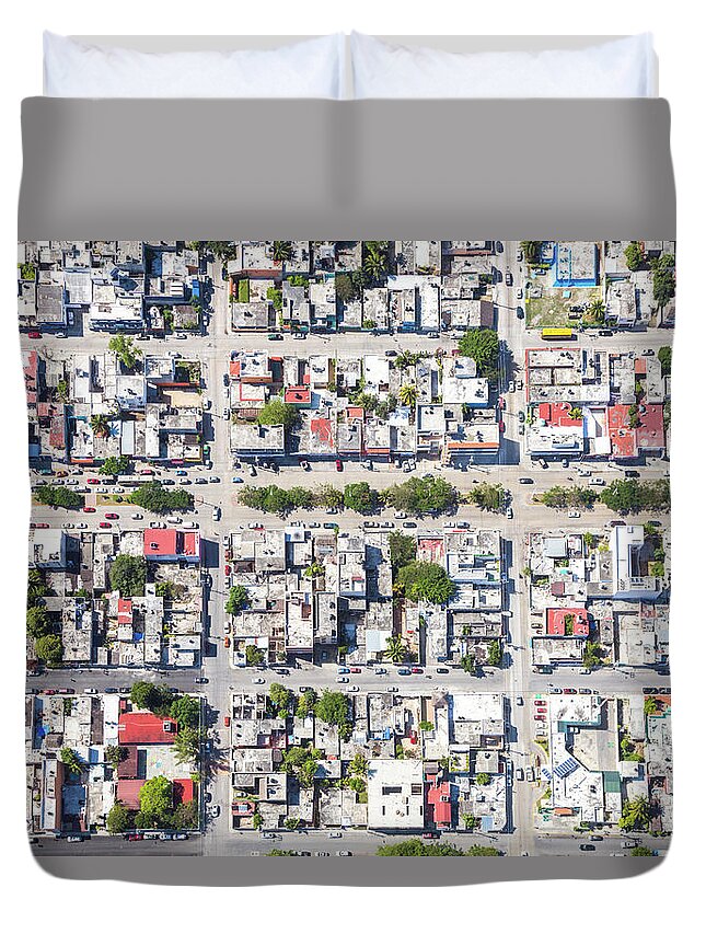Suburb Duvet Cover featuring the photograph Aerial View Of A Suburban Neighborhood by Matteo Colombo