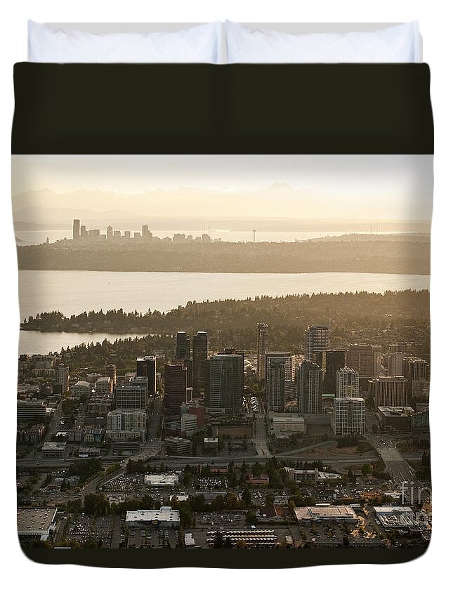 Bellevue Skyline Duvet Cover featuring the photograph Aerial view of Bellevue skyline by Jim Corwin