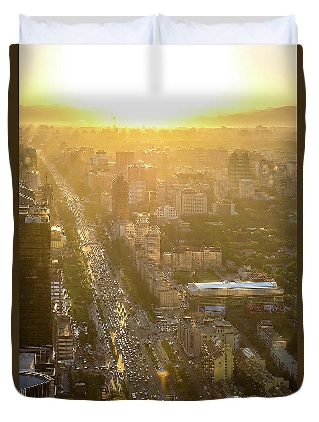 Apartment Duvet Cover featuring the photograph Aerial View Of Downtown Beijing by Shan Shui