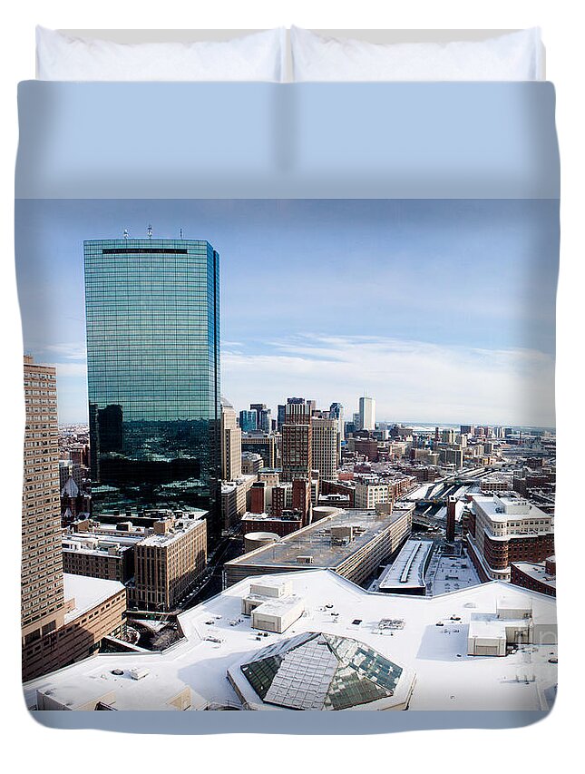 Boston Duvet Cover featuring the photograph Aerial View of Hancock Tower Looking North from Copley Square by Thomas Marchessault