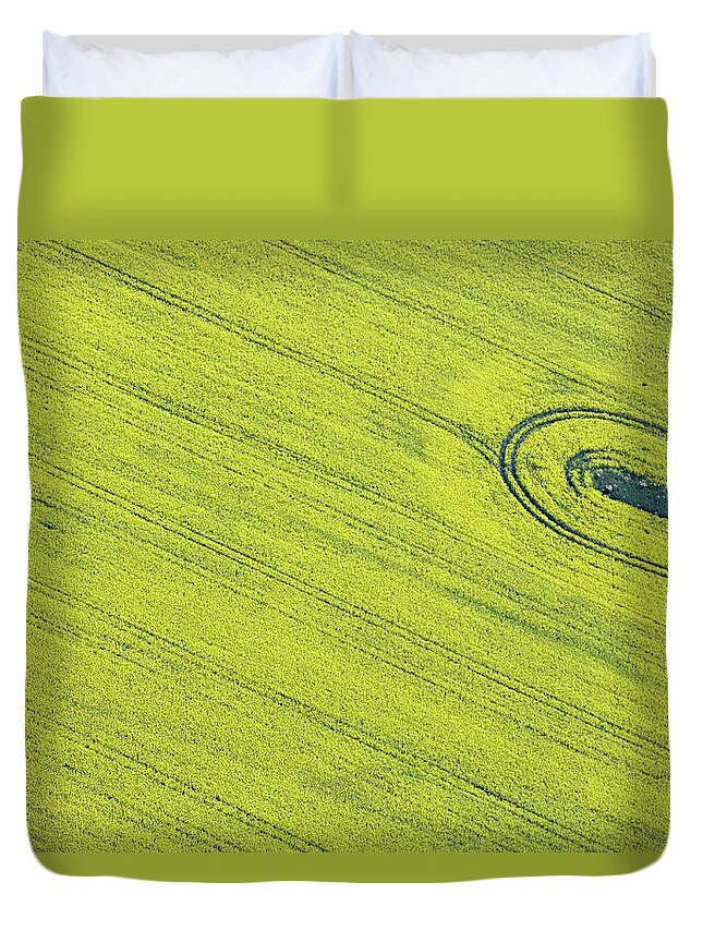 Tranquility Duvet Cover featuring the photograph Aerial View Of Oil Seed Rape Field by Allan Baxter