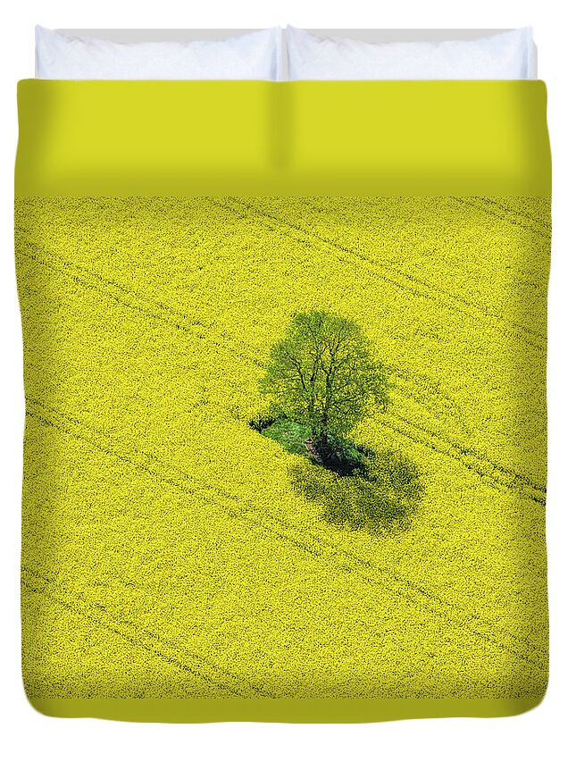 Scenics Duvet Cover featuring the photograph Aerial View Of Oilseed Rape Field by Cinoby