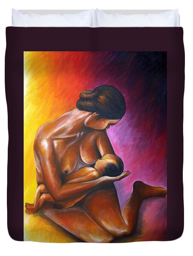 Yellow Duvet Cover featuring the painting Affection by Olaoluwa Smith