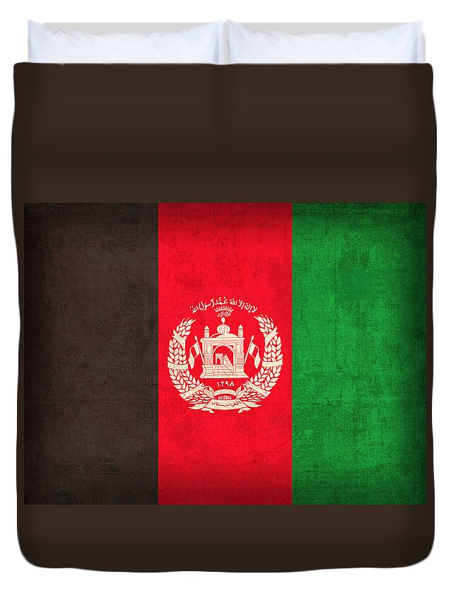 Afghanistan Duvet Cover featuring the mixed media Afghanistan Flag Vintage Distressed Finish by Design Turnpike