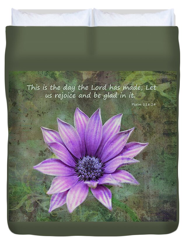African Daisy Duvet Cover featuring the photograph African Daisy With Scripture by Sandi OReilly