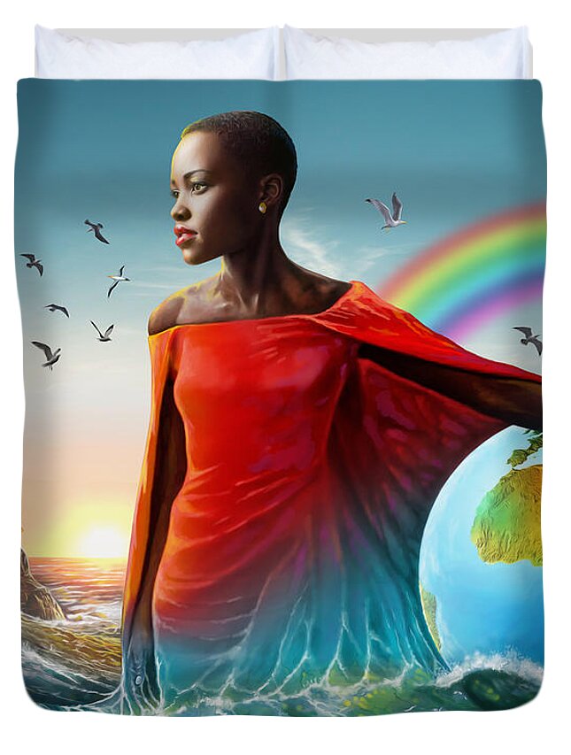 Lupita Duvet Cover featuring the painting The Lupita Tsunami by Anthony Mwangi