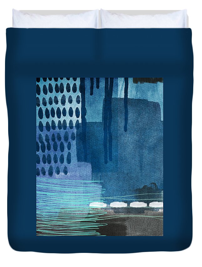 Blue Duvet Cover featuring the painting After Rain- Contemporary Abstract Painting by Linda Woods