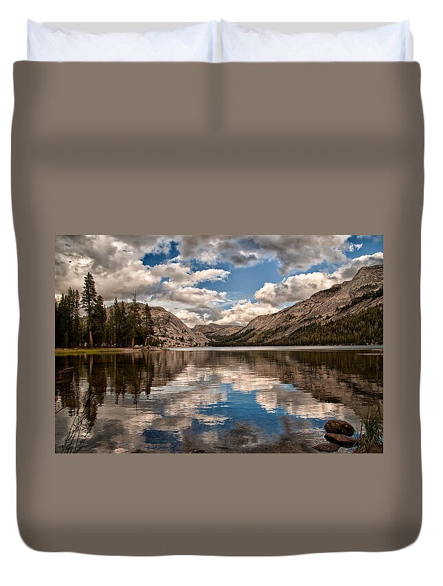 Water Lake Reflection Mountains Yosemite National Park Sierra Nevada Landscape Scenic Nature California Sky Clouds Rocks Duvet Cover featuring the photograph Afternoon at Tenaya by Cat Connor