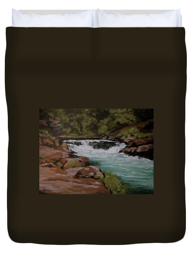 River Duvet Cover featuring the painting Afternoon at the Narrows by Karen Ilari