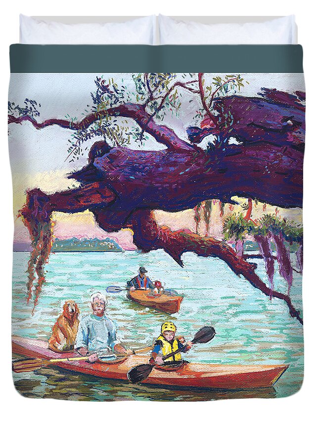 Live Oak Duvet Cover featuring the painting Afternoon Kayak by David Randall