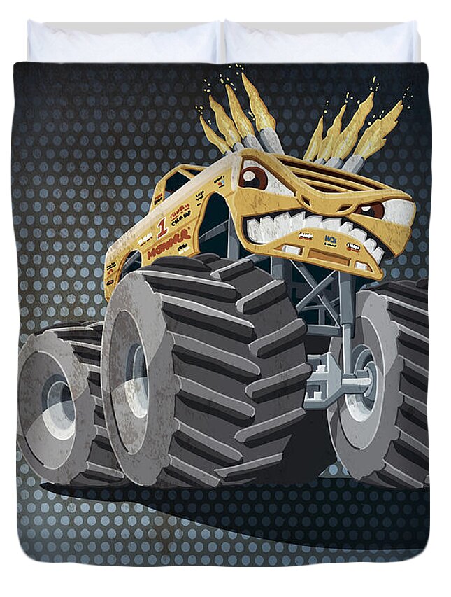 Monster Truck Duvet Cover featuring the digital art Aggressive Monster Truck Grunge Color by Frank Ramspott