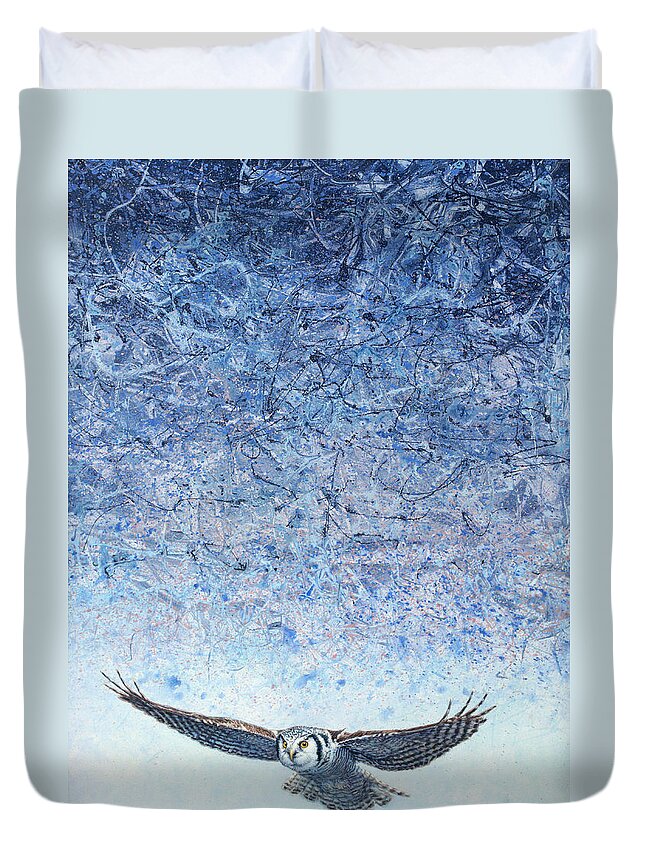 Owl Duvet Cover featuring the painting Ahead of the Storm by James W Johnson