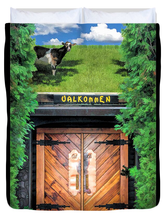 Door County Duvet Cover featuring the painting Al Johnsons Swedish Restaurant and Butik by Christopher Arndt