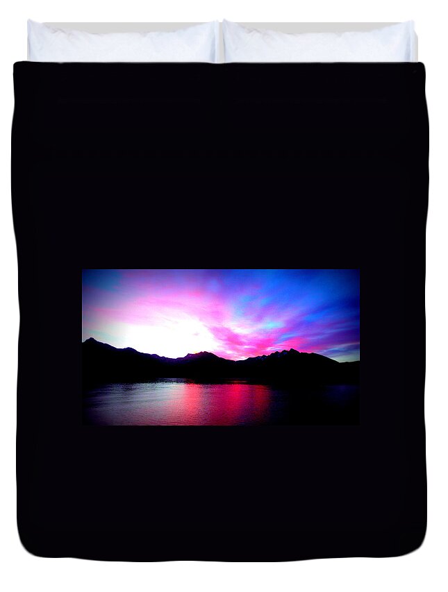Lomography Duvet Cover featuring the photograph Alaska Sunset Lomography by Katy Hawk