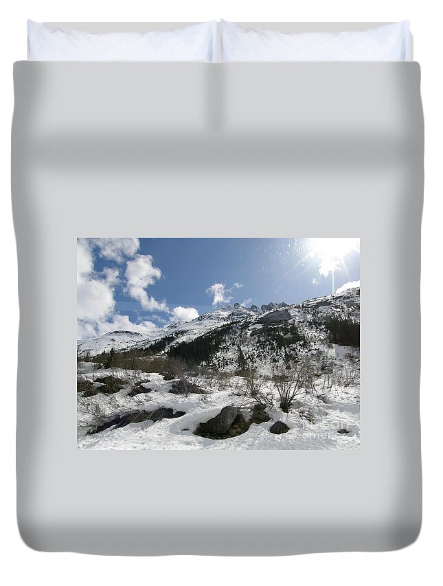 Rugged Duvet Cover featuring the photograph Alaskan Mountain by Bev Conover