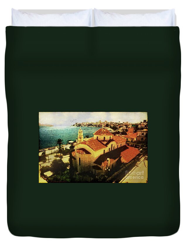  Duvet Cover featuring the digital art Albanian Riviera Sarande by Lianne Schneider