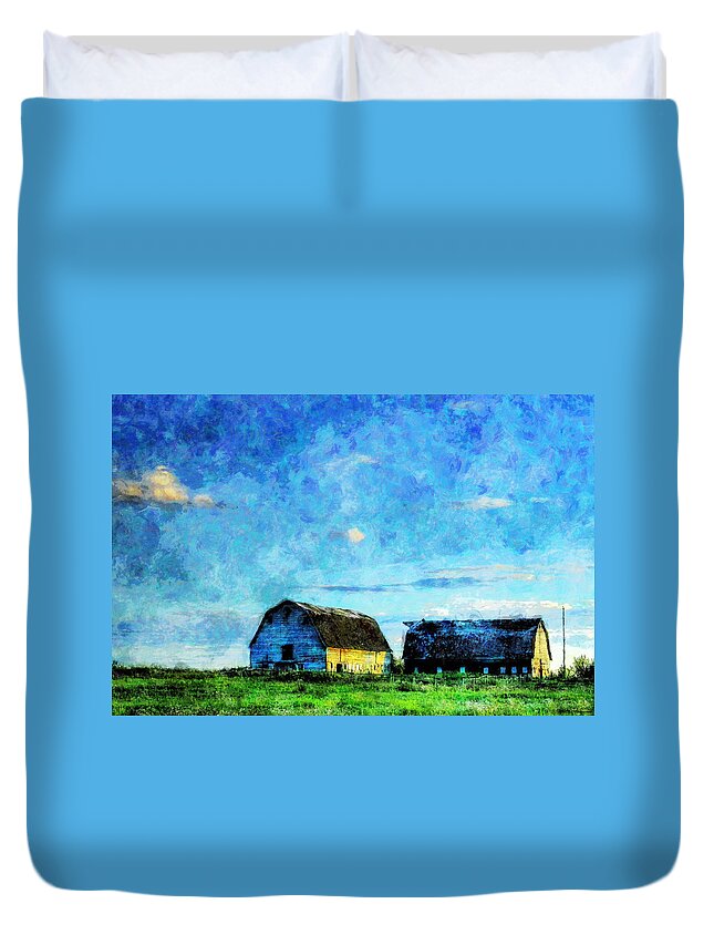 Alberta Duvet Cover featuring the painting Alberta Barn at Sunset by Sandy MacGowan
