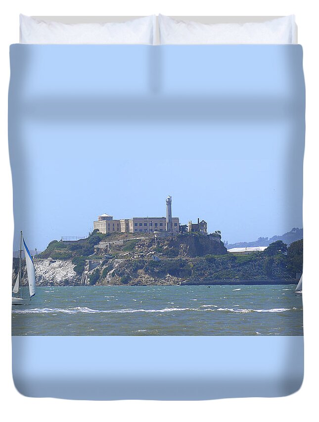 Landmarks Duvet Cover featuring the photograph Alcatraz Island by Mike McGlothlen