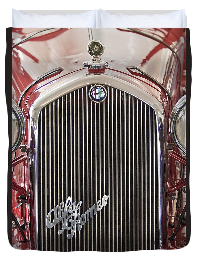 Alfa Romeo Duvet Cover featuring the photograph Alfa Romeo Grille Emblem 2 by Jill Reger